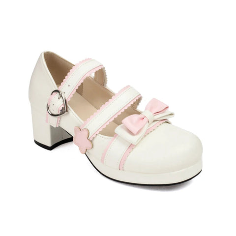 - Zapatos Mary Jane estilo Harajuku japonés de primavera, bonitos, estilo Lolita, para chicas, con punta redonda, colores combinados, para cosplay, con lazo, Kawaii Chic. 