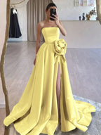 Strapless Satin Long Prom Dress With High Split