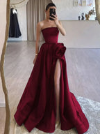Strapless Satin Long Prom Dress With High Split