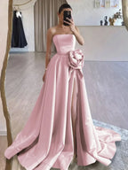 Strapless Satin Long Prom Dress With High Split