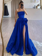 Strapless Satin Long Prom Dress With High Split