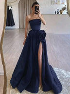 Strapless Satin Long Prom Dress With High Split