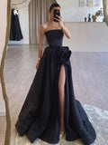 Strapless Satin Long Prom Dress With High Split