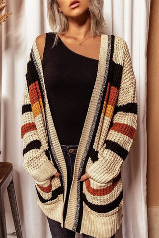 Chicindress Langärmliger, lockerer Cardigan-Pullover mit V-Ausschnitt 