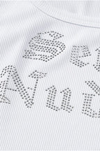 Letter Rhinestone U Neck Tank Top
