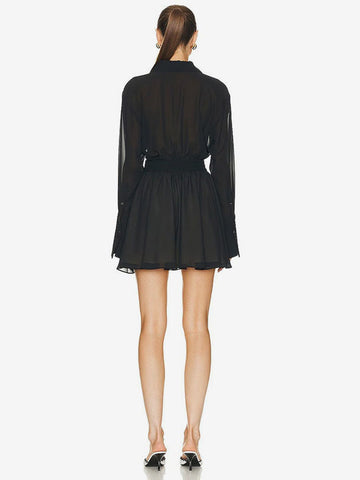Skater Dresses Turndown Collar Long Sleeves Sexy Mini Dress