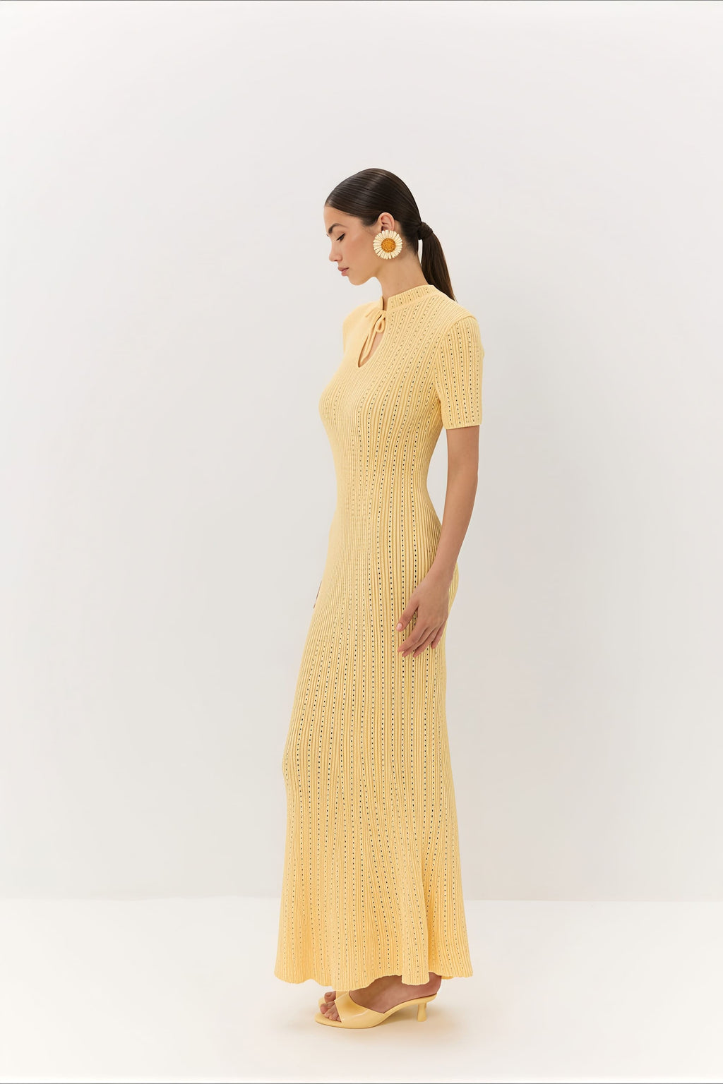 Candy Color Round Neck Short Sleeve Bodycon Knitted Maxi Dress