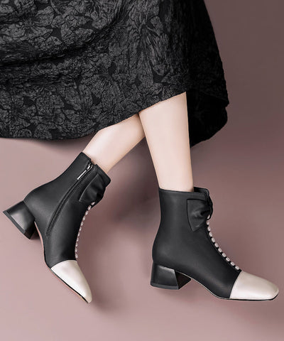 Botas gruesas con lazo rosa y cuentas para uñas 