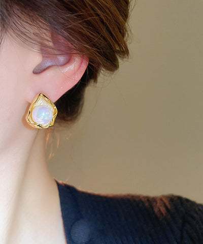 Fine Gold Stainless Steel Pearl Stud Earrings