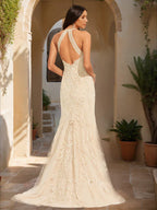Mermaid Halter Sleeveless Applique Prom Dresses