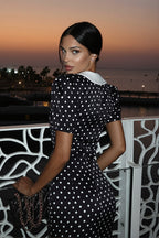 Retro Lapel Slim Polka Dot Maxi Dress