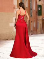 Mermaid Straps Pleated Prom Dresses with Sequin Appliques