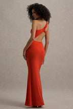 One Shoulder Ruched Backless Bodycon Maxi Dress