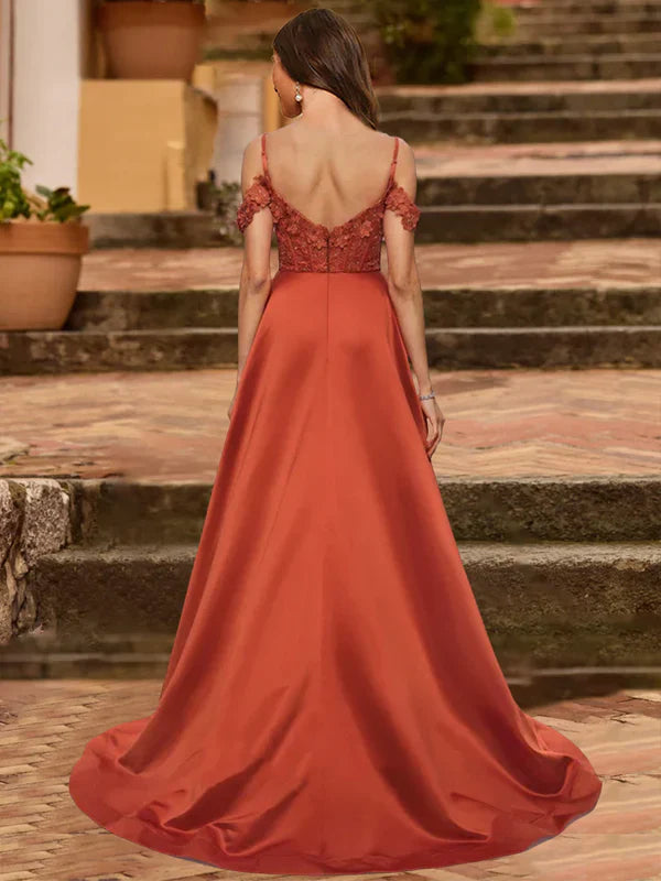 Vestidos de fiesta con escote en A, hombros descubiertos, mangas cortas y diamantes de imitación