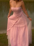 A Line Strapless Chiffon Long Party Dress Prom Dresses
