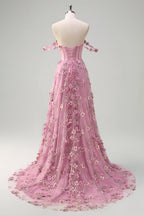 A-Line Off The Shoulder Corset Long Prom Dress with Slit