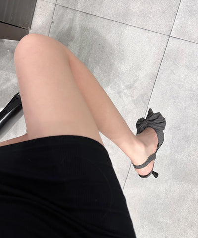 Edle graue High Heel Sandalen mit Schleife und spitzer Zehenpartie 