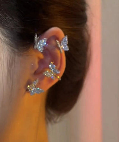 Unique Retro Silk Alloy Butterfly Zircon Stud Earrings