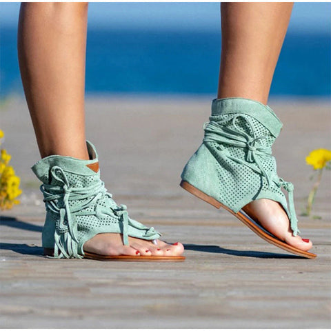 Women Retro Clip Toe Sandals Ladies Gladiator Vintage Boots Casual Tassel Rome Summer Beach Woman Shoes Female New
