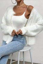 Elegant Pearl V-Neck Knit Sweate