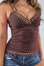 Y2K Lace Trim Sequin Cami Top