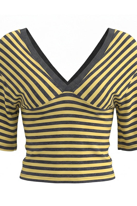 Casual Color Block Stripe V Neck Blouse