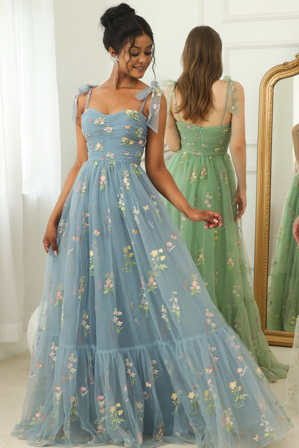 Plus Size Champagne Embroidery Long Prom Dress