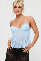 Ruched Sheer Lace Open Back Fitted Cami