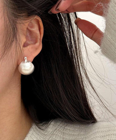 Chic SIlk Sterling Silver Sanding Spherical Hoop Earrings