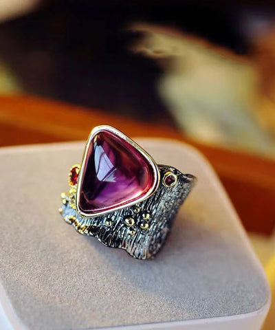 Boho Lila Sterling Silber Overgild Edelstein Rose Rock Zucker Ringe 