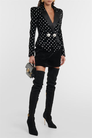Velvet Silver Foil Stamping Polka Dot Blazer