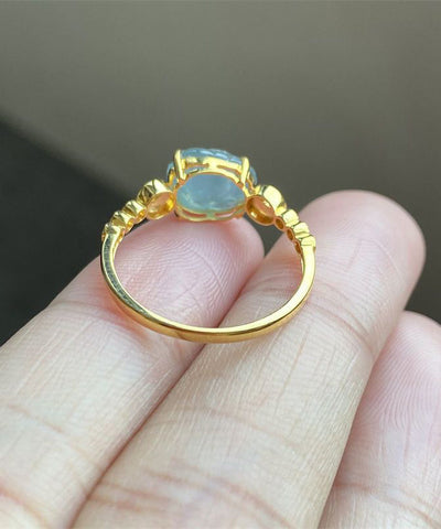 Anillos de animales salvajes míticos de estilo chino con cristales de circón dorados en plata de ley azul 