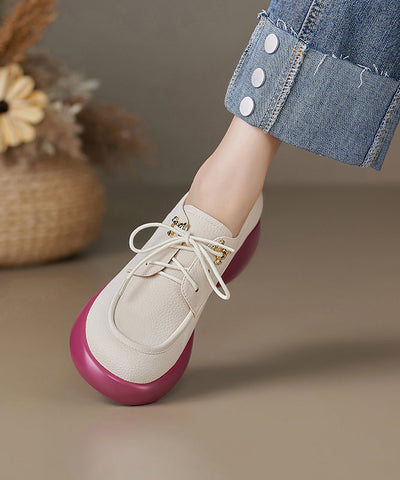 Beige Rindsleder Spleißen Chunky Loafer Schuhe Lace Up 