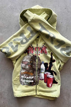 Graffiti Print Oversized Zipper Casual Hoodie