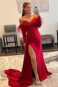 Langes Ballkleid mit Federn