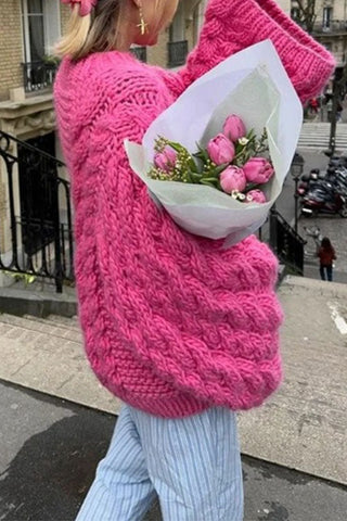 Round Neck Oversized Cable Knit Sweater