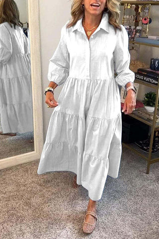 Vestido largo holgado con puños elásticos y solapa de color liso