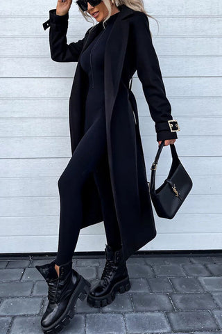 Style Expedition – Midi-Trenchcoat aus Wolle mit Gürtel und Metallknöpfen am Revers 