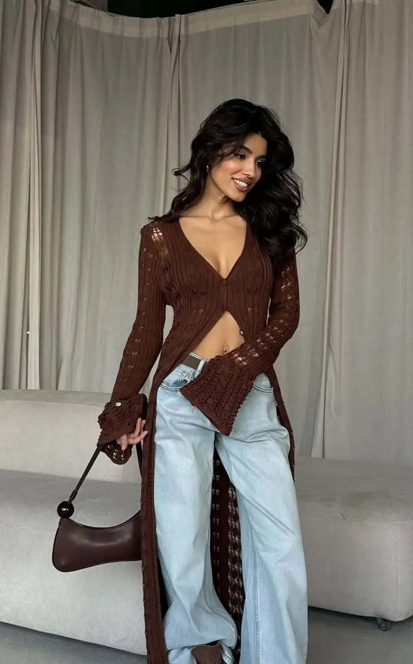 Knitted Flare Long Sleeve Beach Cardigan
