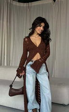 Knitted Flare Long Sleeve Beach Cardigan