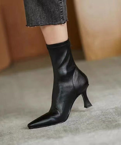 Schwarze Splicing High Heel Stiefel Spitzschuh Reißverschluss 