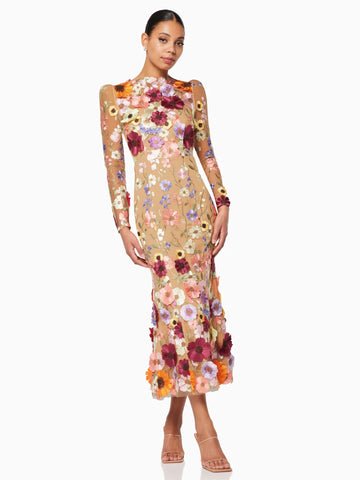 Applique Party Dress Jewel Neck Long Sleeves Party Prom Maxi Dresses