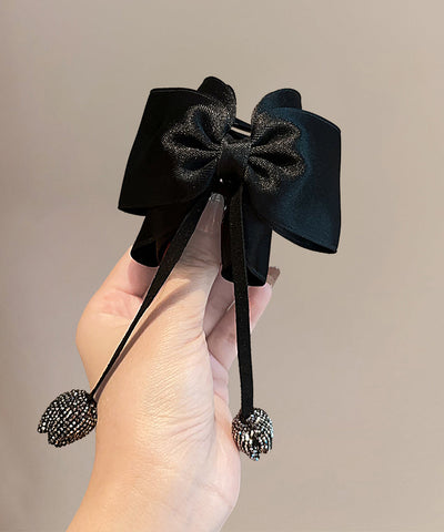 Moderne schwarze Haarnadel mit Zirkonia-Schleife aus Baumwolle 
