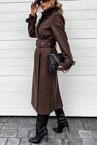Style Expedition – Midi-Trenchcoat aus Wolle mit Gürtel und Metallknöpfen am Revers 
