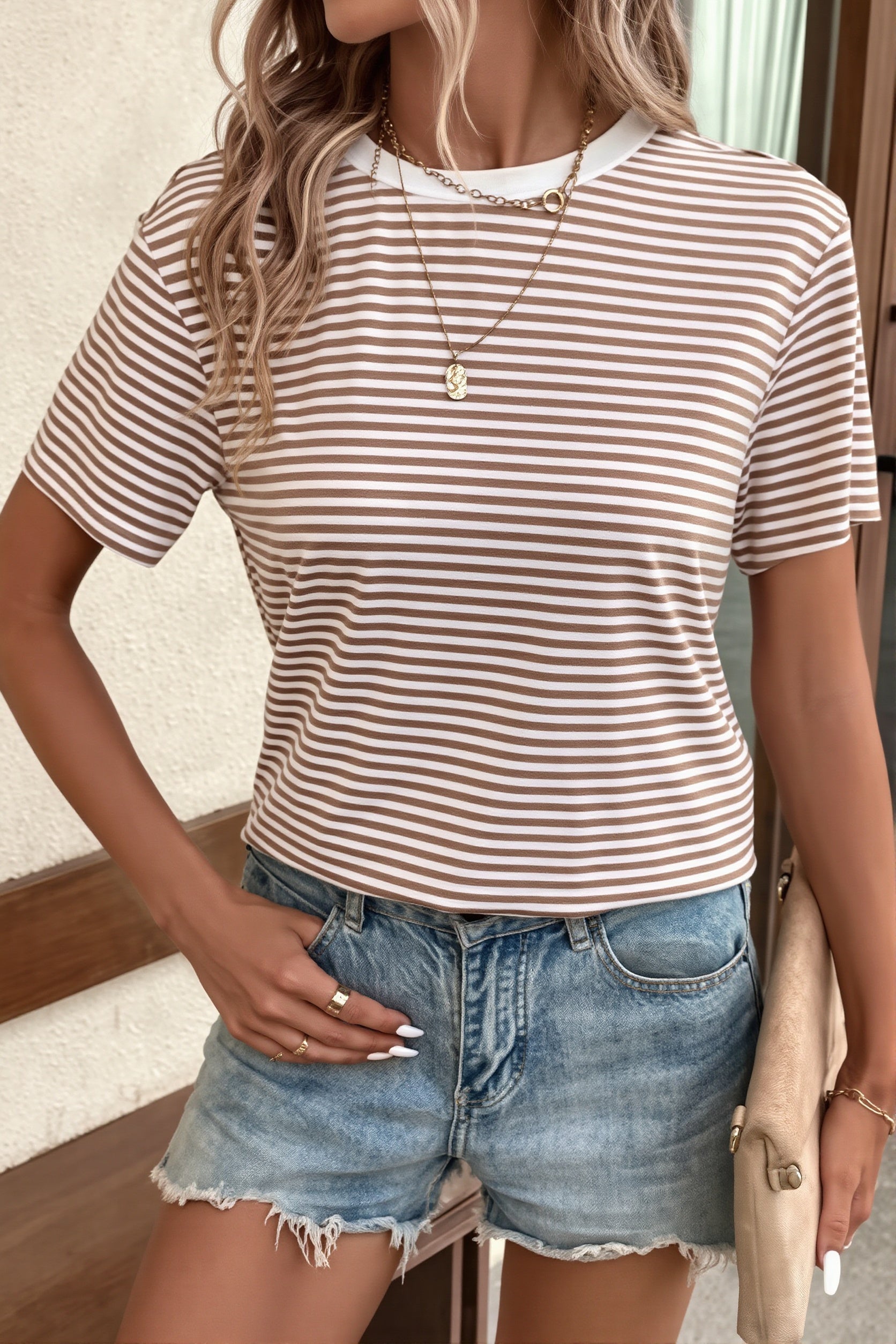 Striped Colorblock Loose T-shirt