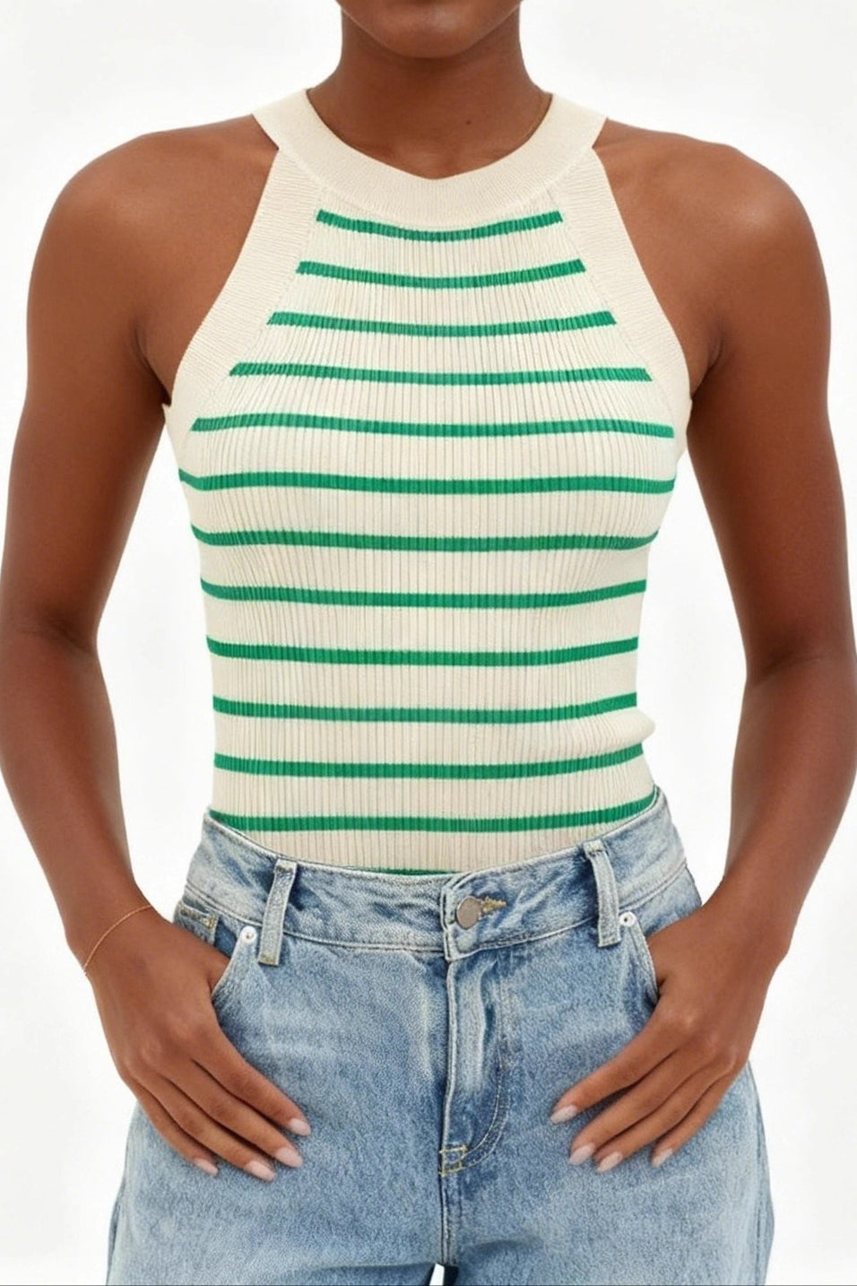 Striped Sleeveless Knit Top