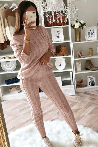 Set aus Zopfmusterpullover und Slim-Fit-Hose mit hohem Tragekomfort 