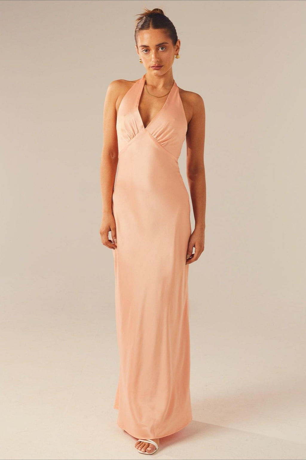 Elegant Solid V Neck Slim Fit Maxi Dress