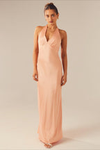 Elegant Solid V Neck Slim Fit Maxi Dress