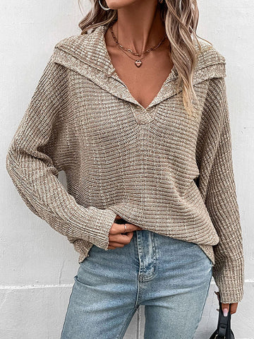 Casual Loose Long Sleeves Solid Color Lapel Collar Sweater Tops
